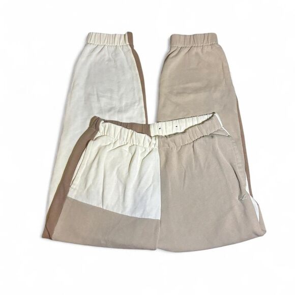 Hollister Pants - Hollister-co Women's cream and brown patchwork sweatpants